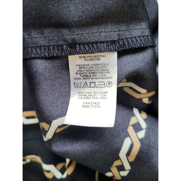 Ann Taylor Chain Link V-Neck Button Up Blouse L Navy Equestrian Career Stripe - Picture 11 of 11